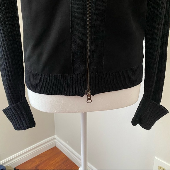 Anthropologie Charcoal Knit Suede Leather & Wool Jacket Sweater Small - Picture 6 of 13